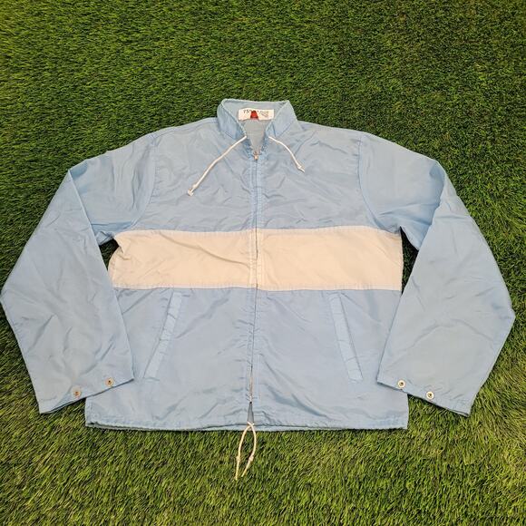 Vintage 70s Campus Jacket Medium 22x25 Blue White - Picture 1 of 13